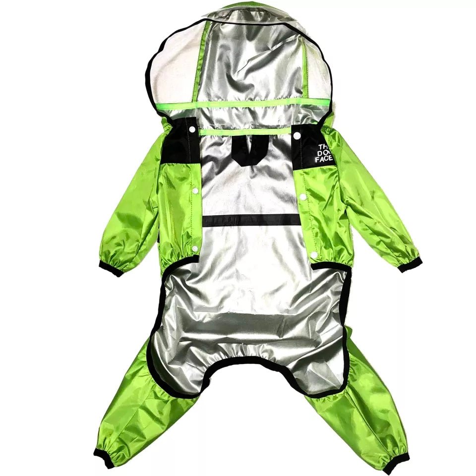 Pet raincoat transparent hood, water resistent jumpsuit aprox sz 15/18 in neck