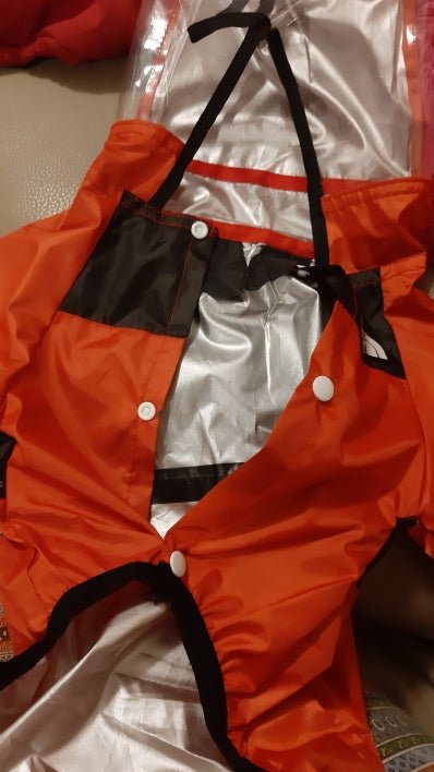 Pet raincoat transparent hood, water resistent jumpsuit aprox sz 15/18 in neck