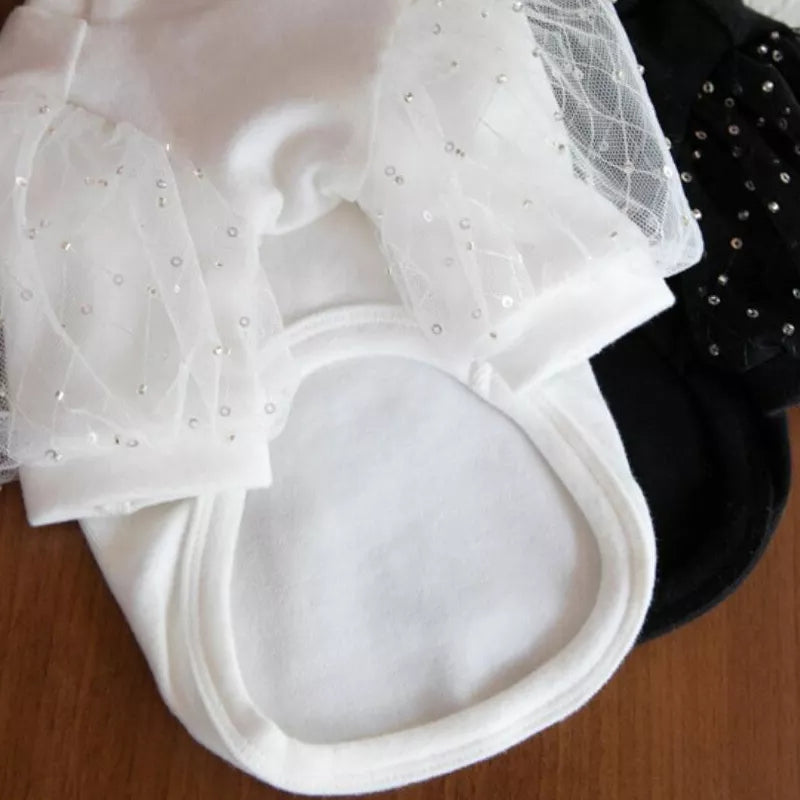 White lace flare sleeve elegant dog shirts. 18 inch neck
