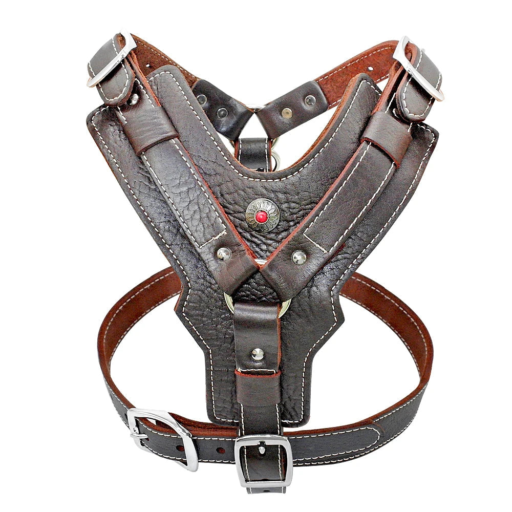 Durable Dog Harness Large Dogs Genuine Leather Harnesses Pet Training Vest With Quick Control Handle For Labrador Pitbull Fashioned Furbabies