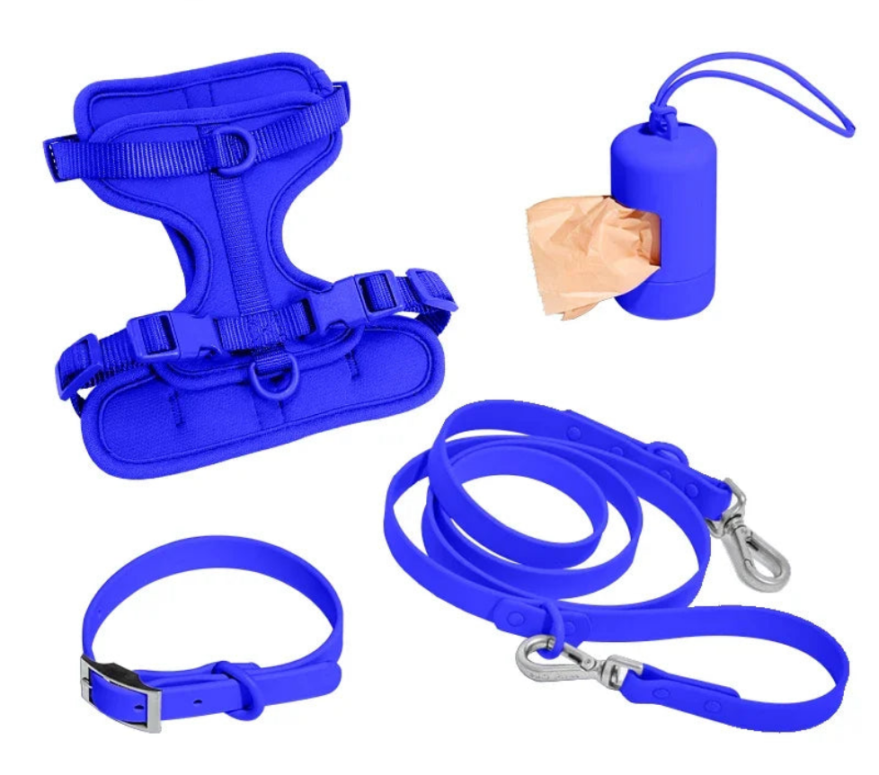 Designers No Pull PVC Neoprene Cat Pet Lead Dog Harness Leash Collar Set For Dog