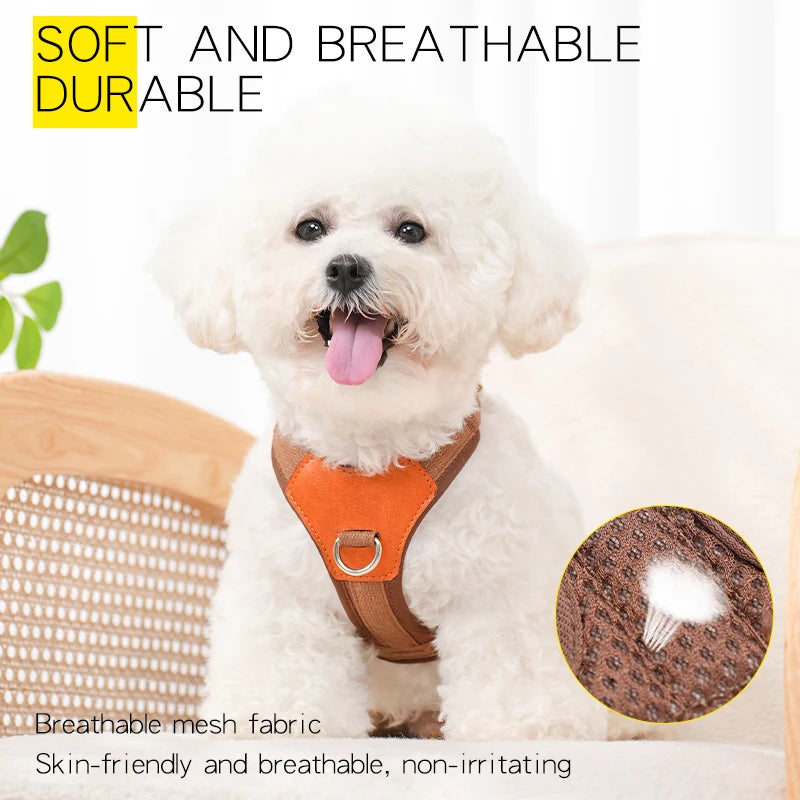 HP374--Retro Pet Harness for dogs,Adjustable webbing and High-quality PU Leather,Breathable mesh lining. Fashioned Furbabies