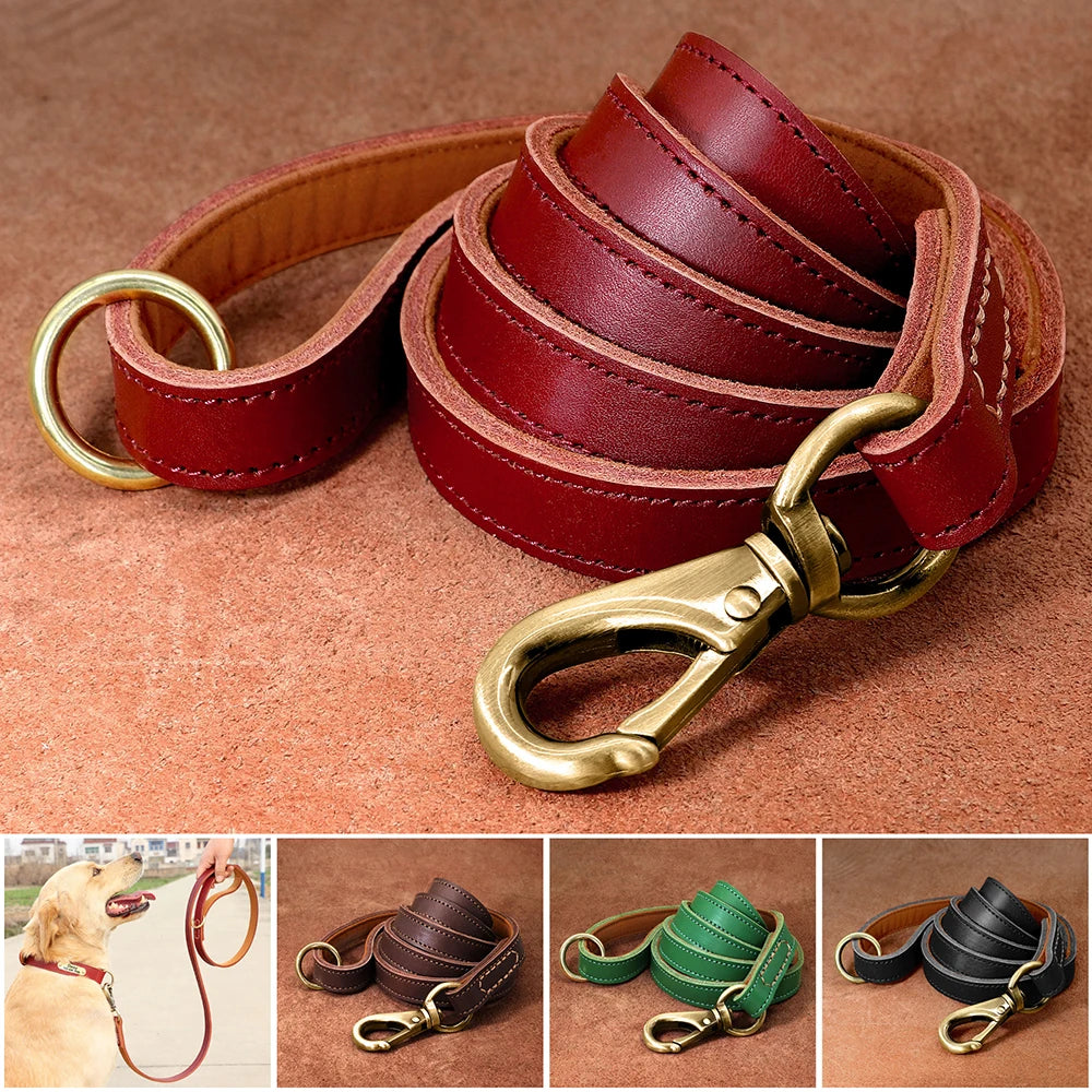 Real Leather Dog Leash Durable Medium Large Dog Lead Genuine Leather Walking Pet Leads Leash for Dogs German Shepherd Pitbull Fashioned Furbabies