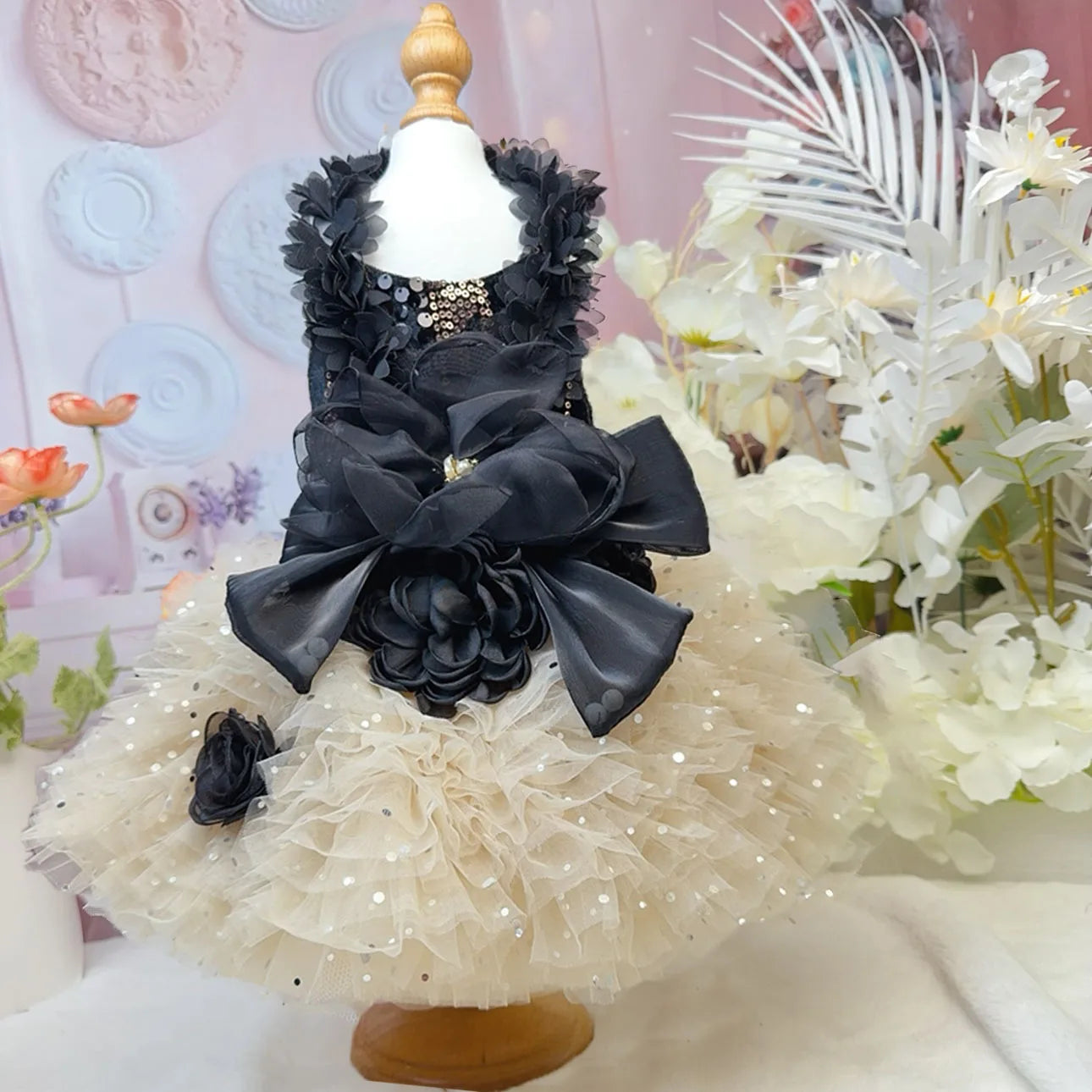 Black Roseflower Princess Dress - Sequin Lace Sling Gown Fashioned Furbabies Black Roseflower Princess Dress - Sequin Lace Sling Gown Fashioned Furbabies