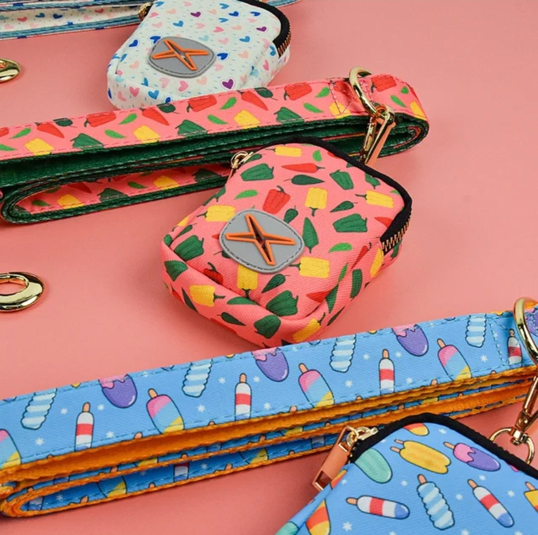 Fun Durable Dog Leash and Poop Bag! ( COLLARS come with PURPLE AND WHITE LEASHES SET)