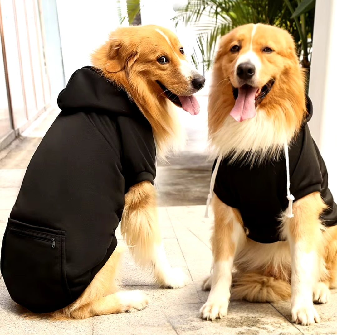 Dog hoodie 5x, fleece/poly with strings, zipper pocket aprox 60 to 80lb