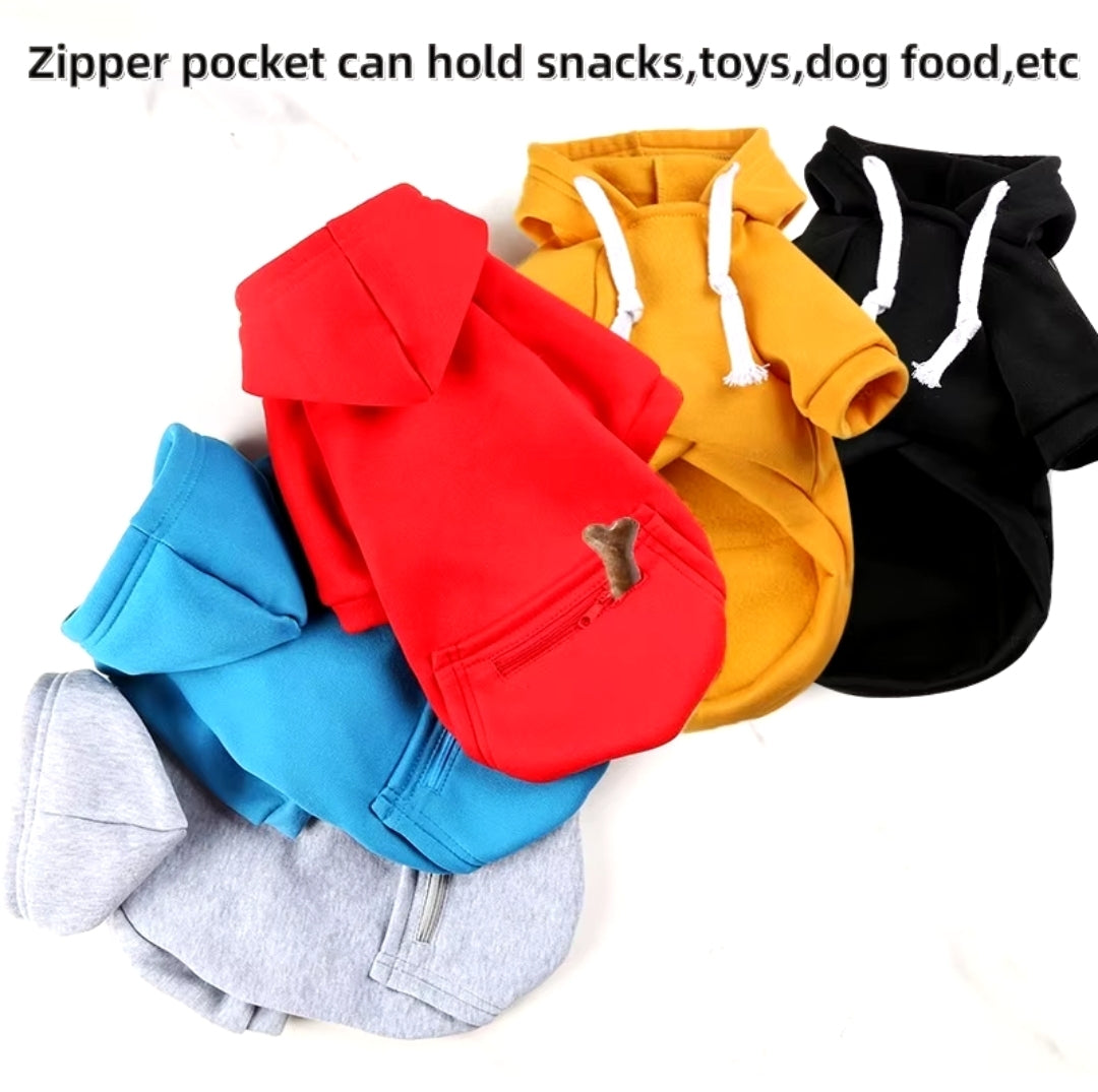 Dog hoodie 5x, fleece/poly with strings, zipper pocket aprox 60 to 80lb