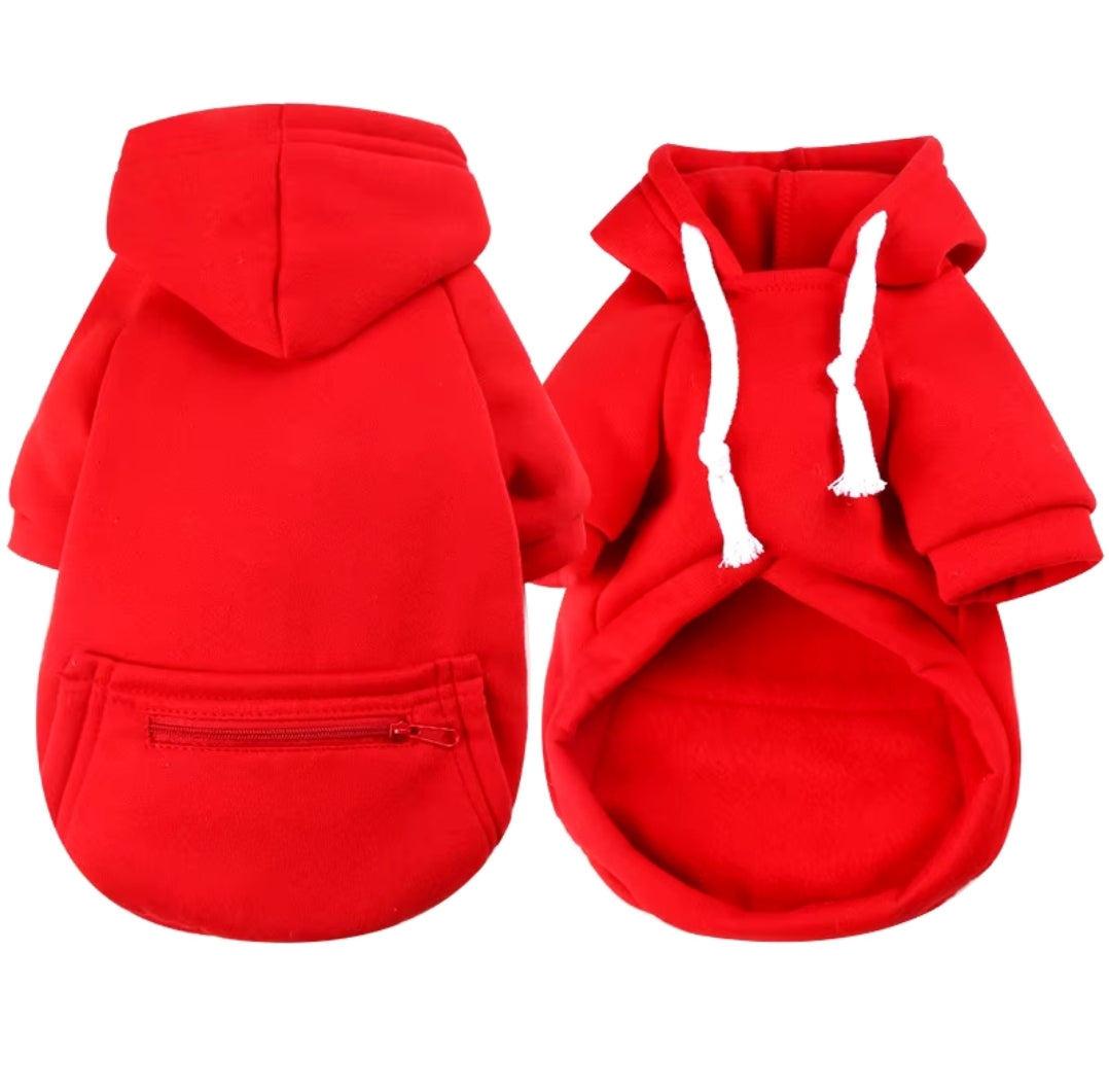 Dog hoodie 5x, fleece/poly with strings, zipper pocket aprox 60 to 80lb