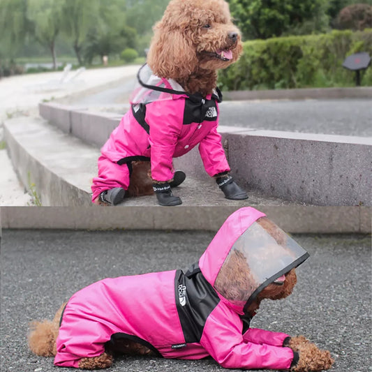 Pet raincoat transparent hood, water resistent jumpsuit