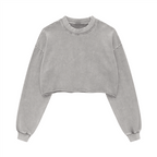Washed Raw-Edge Cropped Crew Neck Sweatshirt