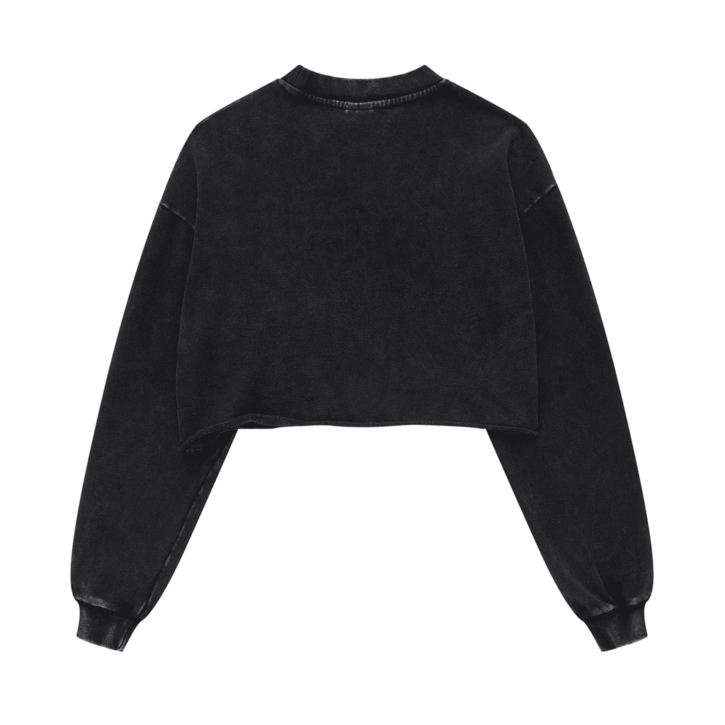 Washed Raw-Edge Cropped Crew Neck Sweatshirt