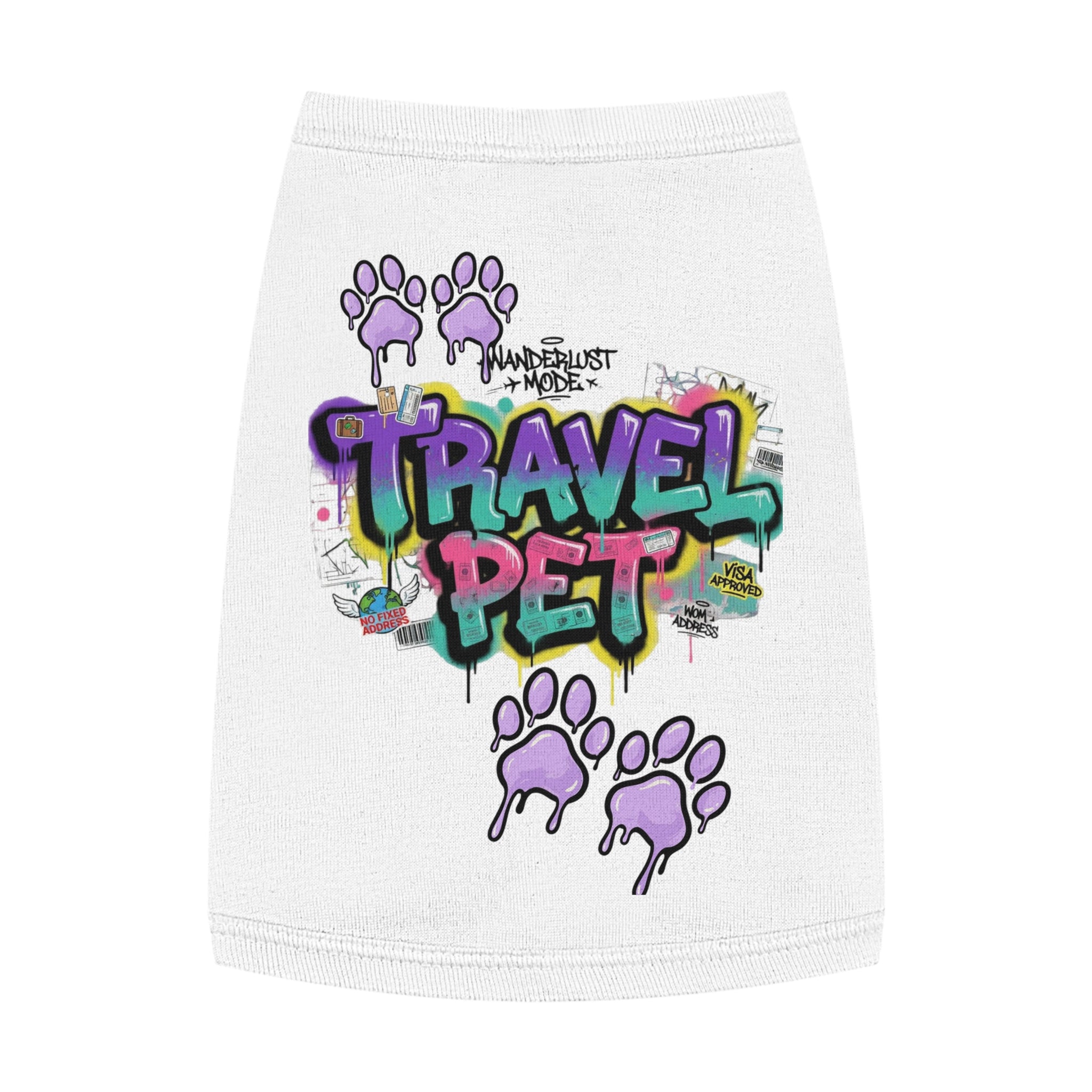 Graffiti Paw Print Travel Pet Tank Top — Trendy Street-Style Dog Shirt Matching Human Shirt