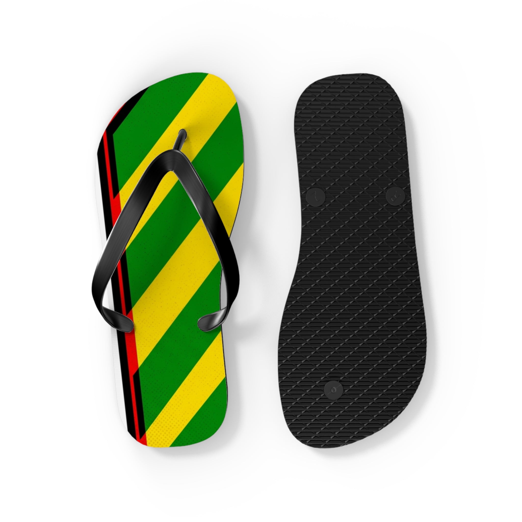 Jamaican Stripe Flip Flops – Green, Yellow & Black Beach Sandals