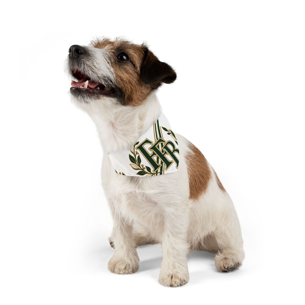 Monogram Laurel Pet Bandana Collar — Green & Gold FFB Crest