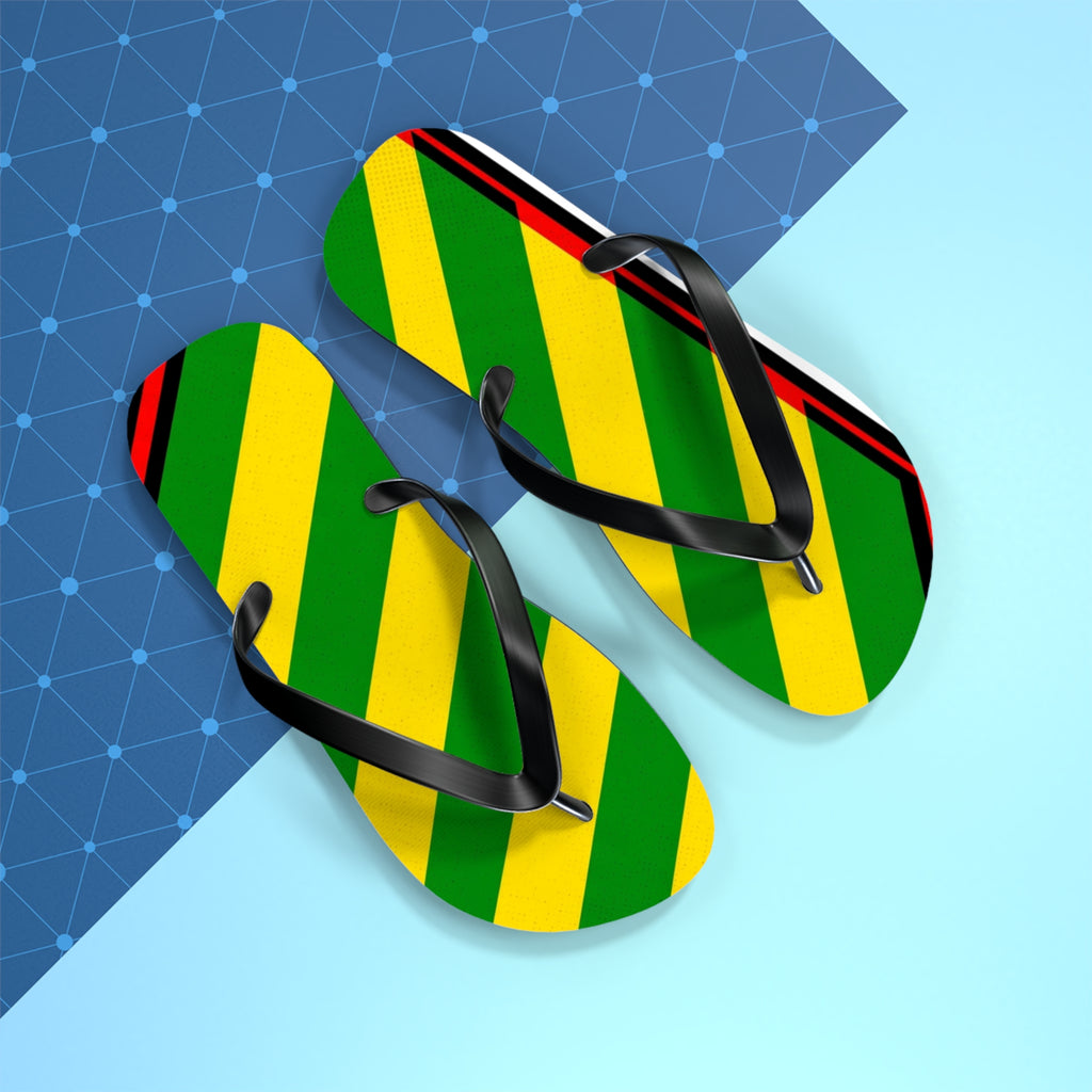 Jamaican Stripe Flip Flops – Green, Yellow & Black Beach Sandals