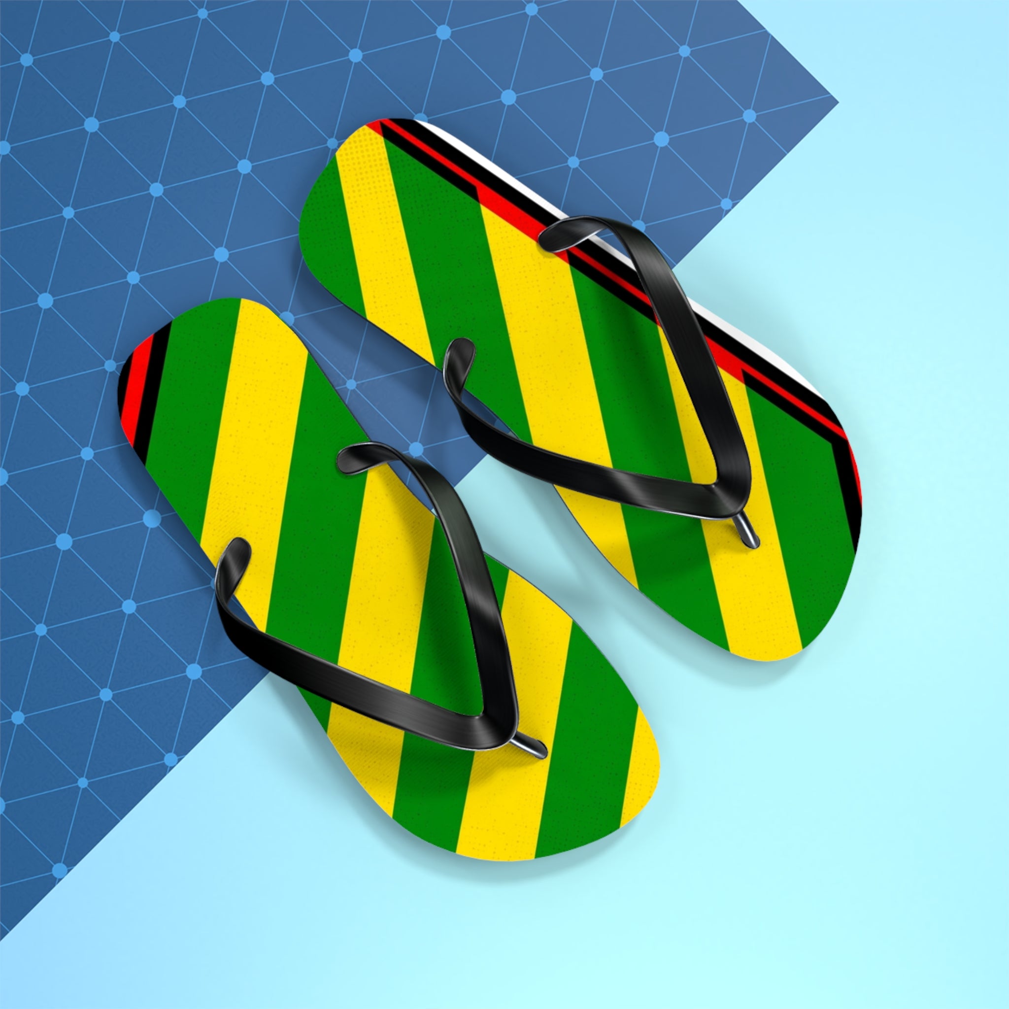 Jamaican Stripe Flip Flops – Green, Yellow & Black Beach Sandals