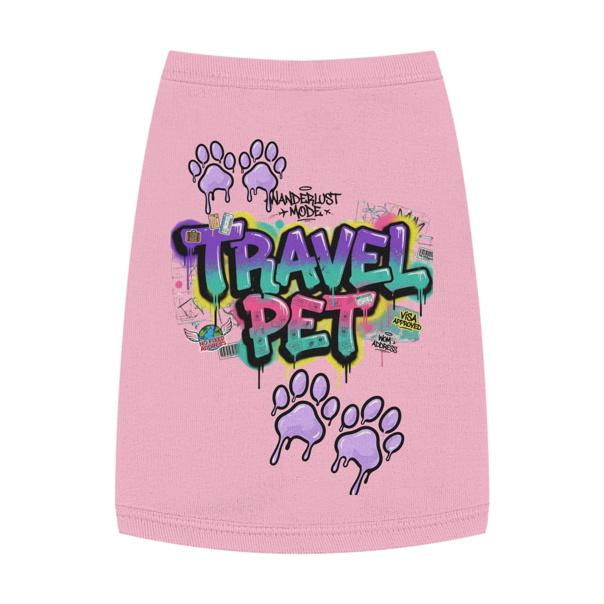 Graffiti Paw Print Travel Pet Tank Top — Trendy Street-Style Dog Shirt Matching Human Shirt