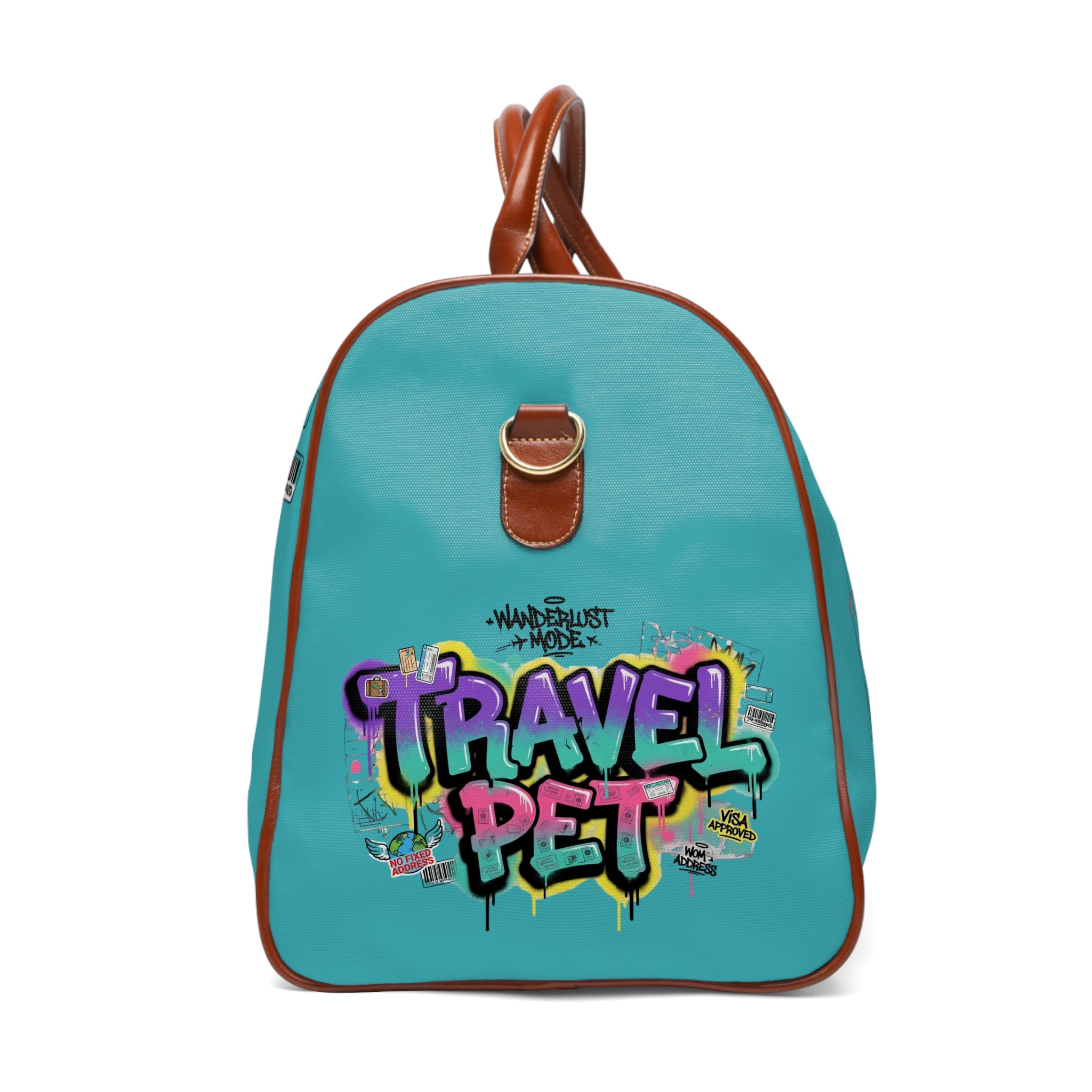 Graffiti 'Travel, Pet, Repeat' Waterproof Travel Bag
