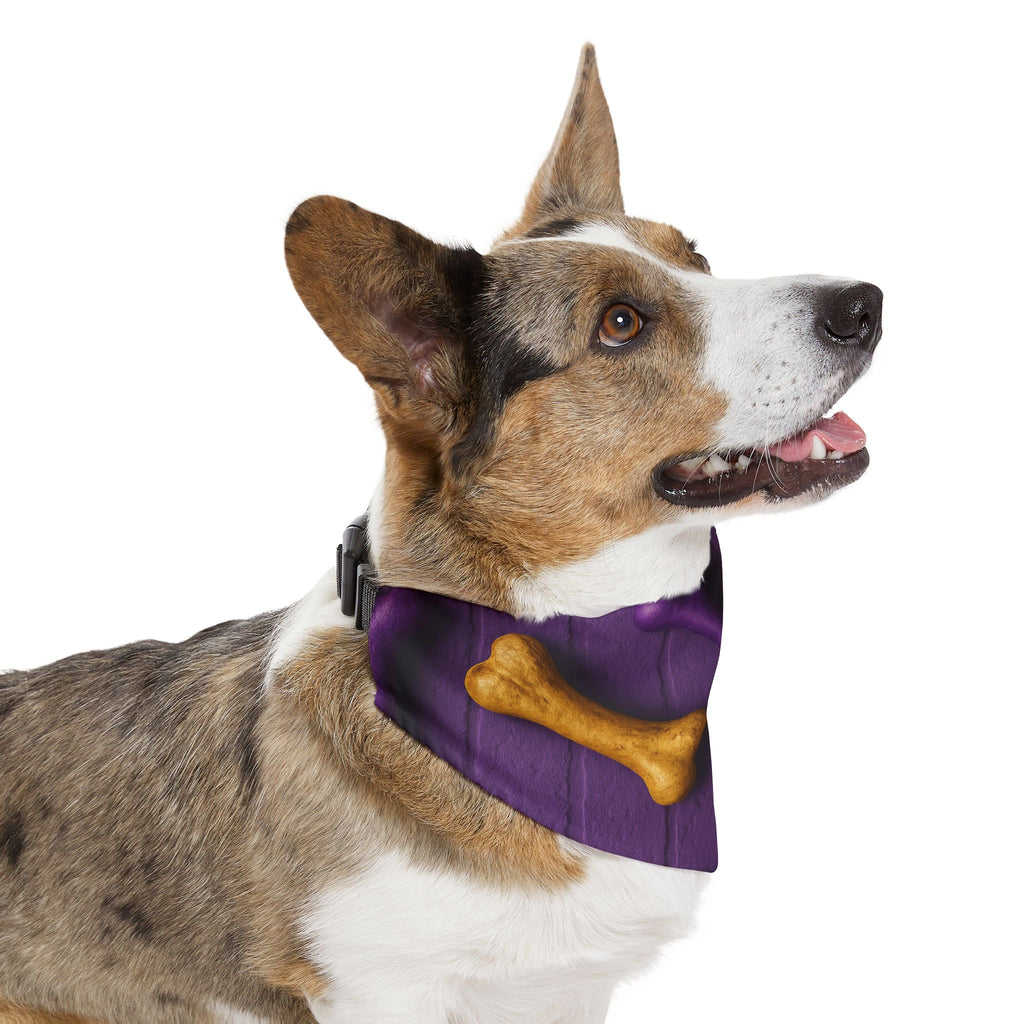 Purple Dog Bandana Collar with Gold Bones – Stylish Pet Accessory for Dogs & Cats