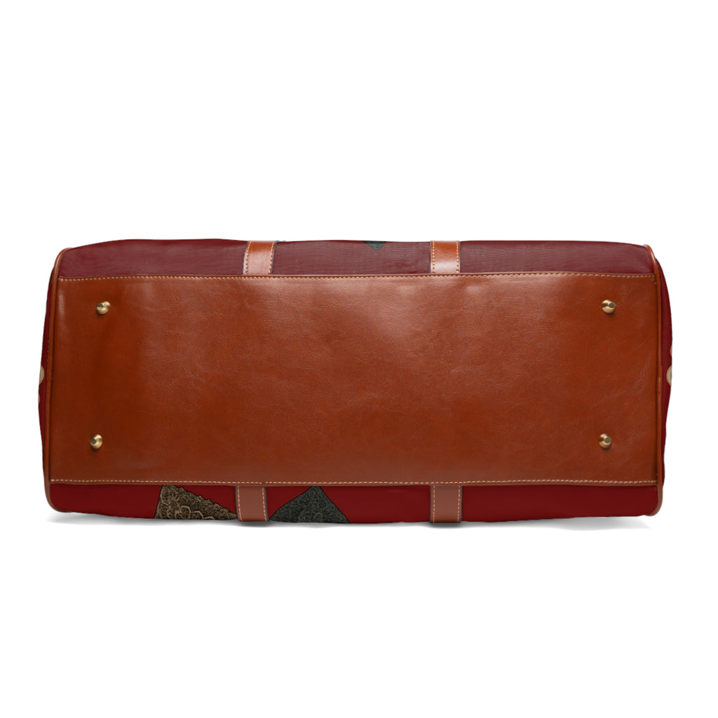 Waterproof Travel Bag — Elegant Black & Red Rose Pearl Duffle. (no raised pearls )￼