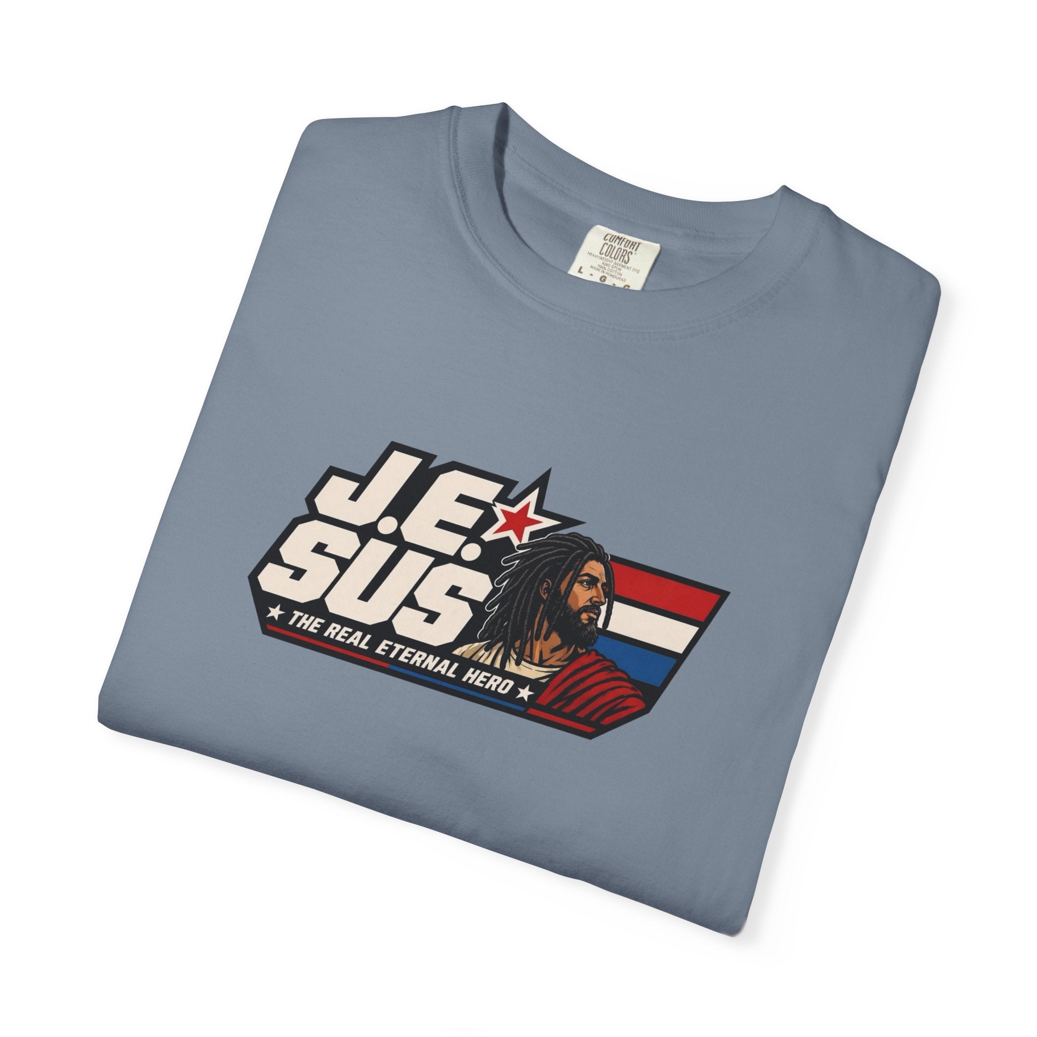 Jesus Retro Graphic T-Shirt — “J.E.SUS The Real Eternal Hero” Christian Vintage Tee