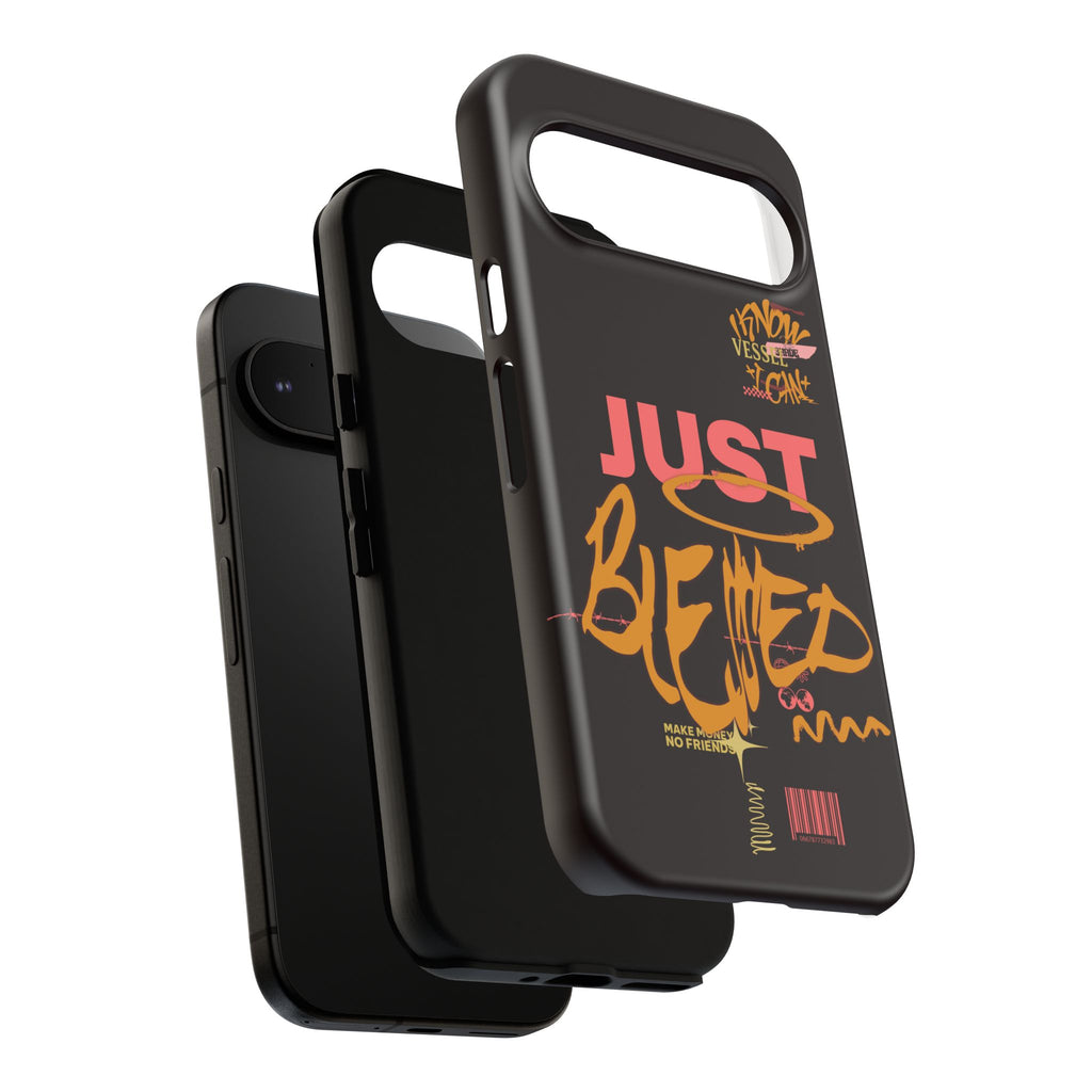 Phone Case — "Just Blessed" Bold Typographic Black Protective Case