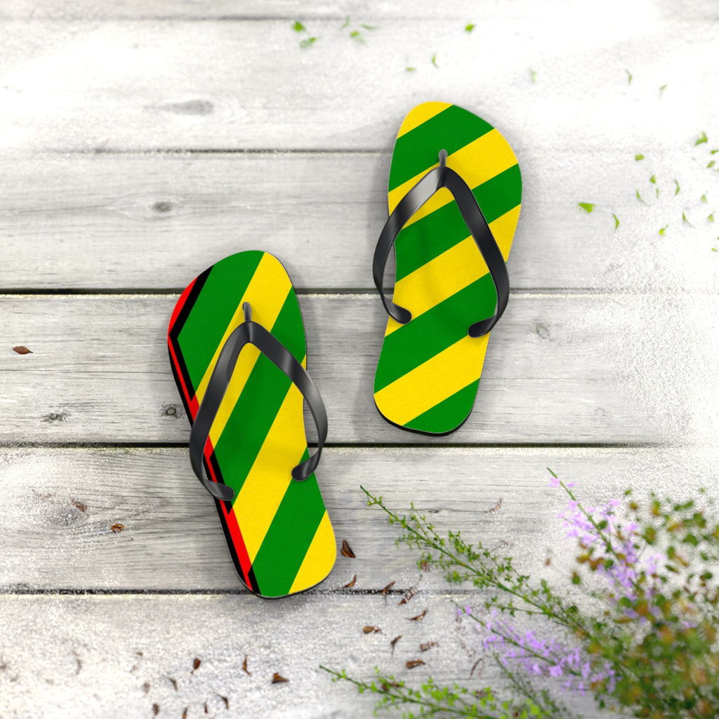 Jamaican Stripe Flip Flops – Green, Yellow & Black Beach Sandals