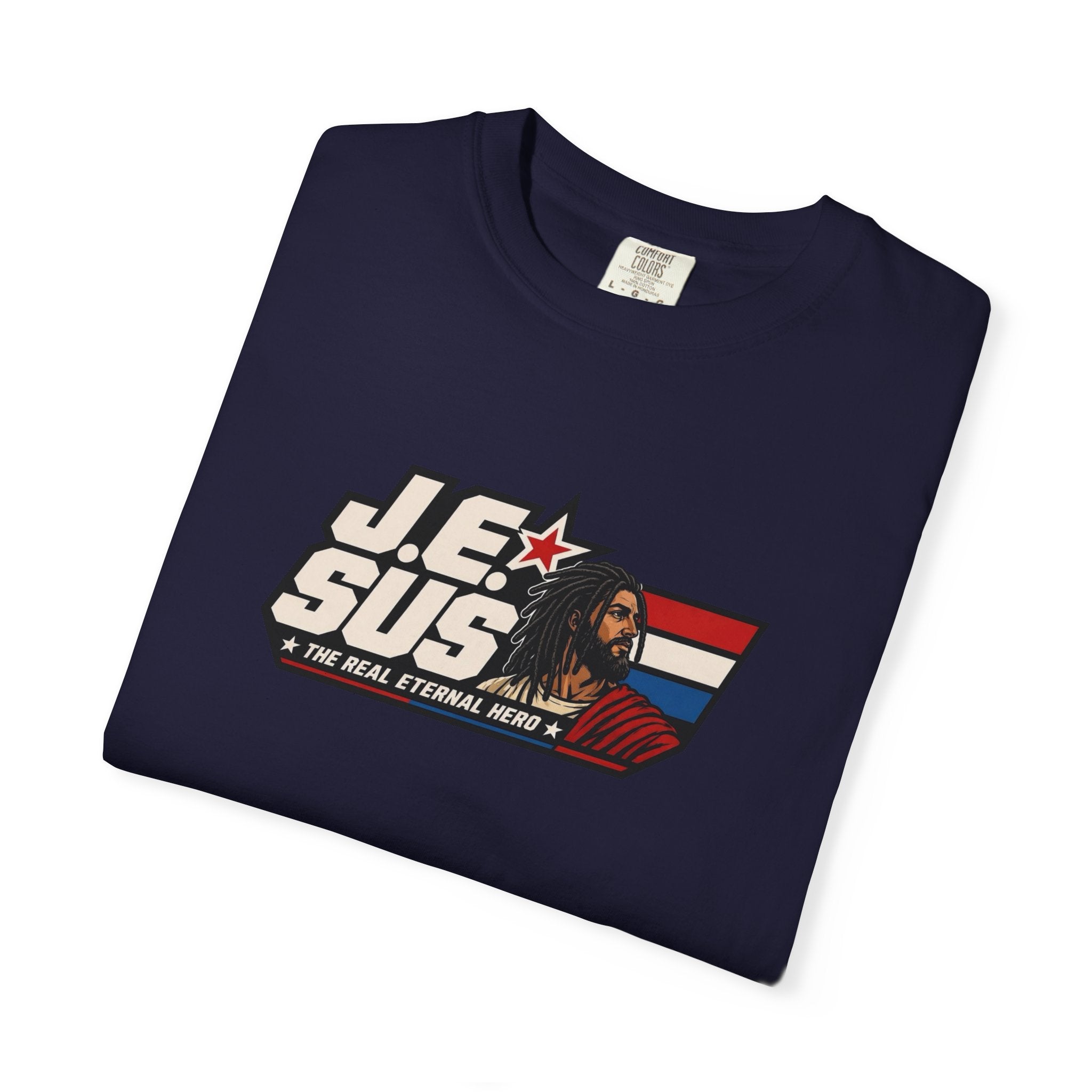 Jesus Retro Graphic T-Shirt — “J.E.SUS The Real Eternal Hero” Christian Vintage Tee