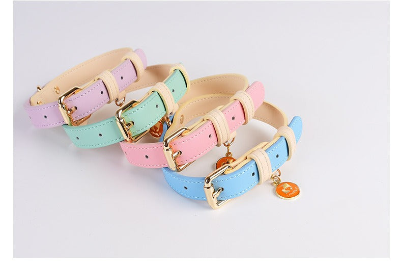 Genuine leather colorful pet collars