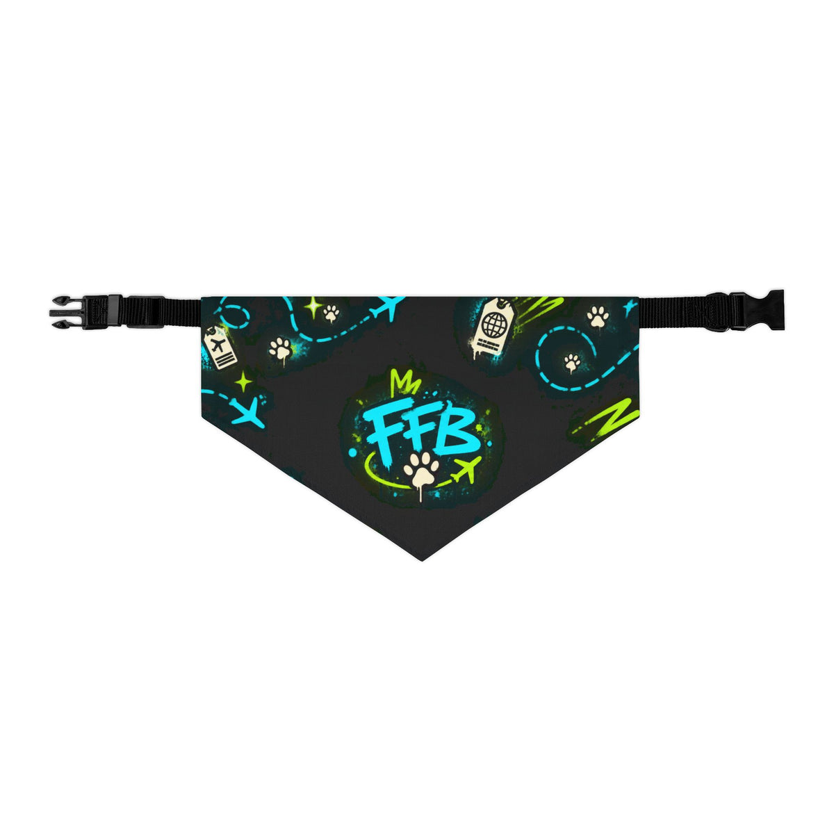 Graffiti FFB Dog Bandana Collar – Neon Paw Print