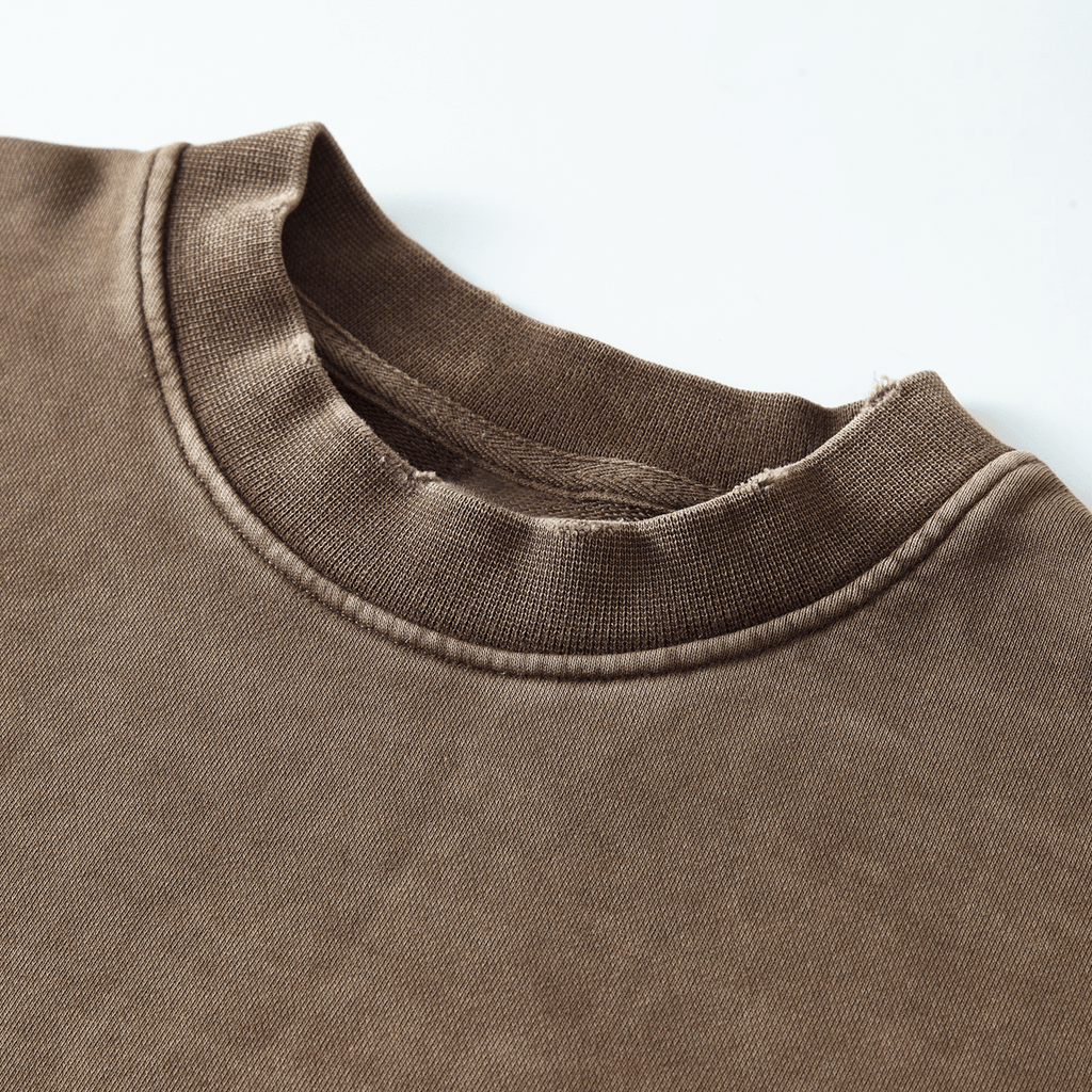 Washed Raw-Edge Cropped Crew Neck Sweatshirt