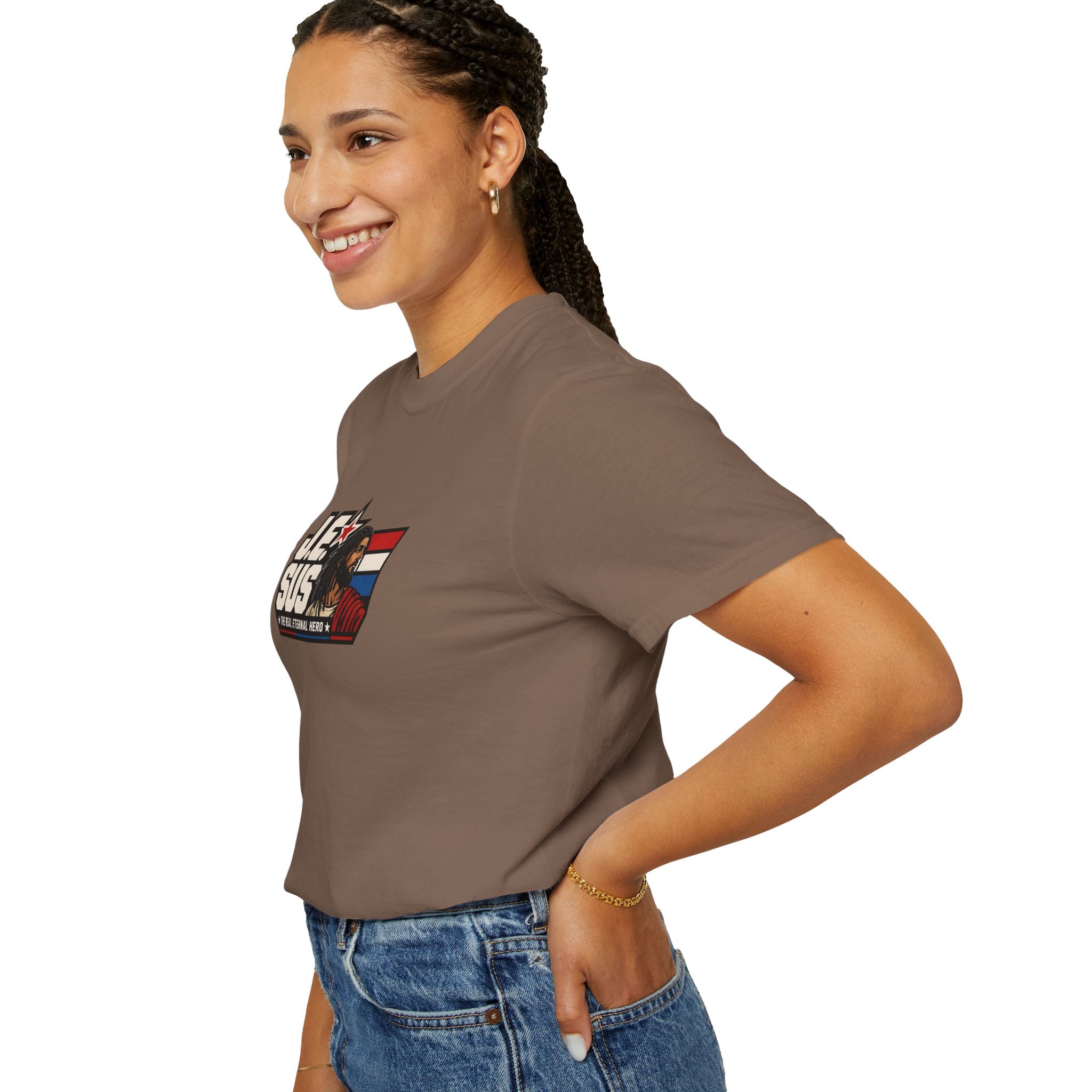 Jesus Retro Graphic T-Shirt — “J.E.SUS The Real Eternal Hero” Christian Vintage Tee