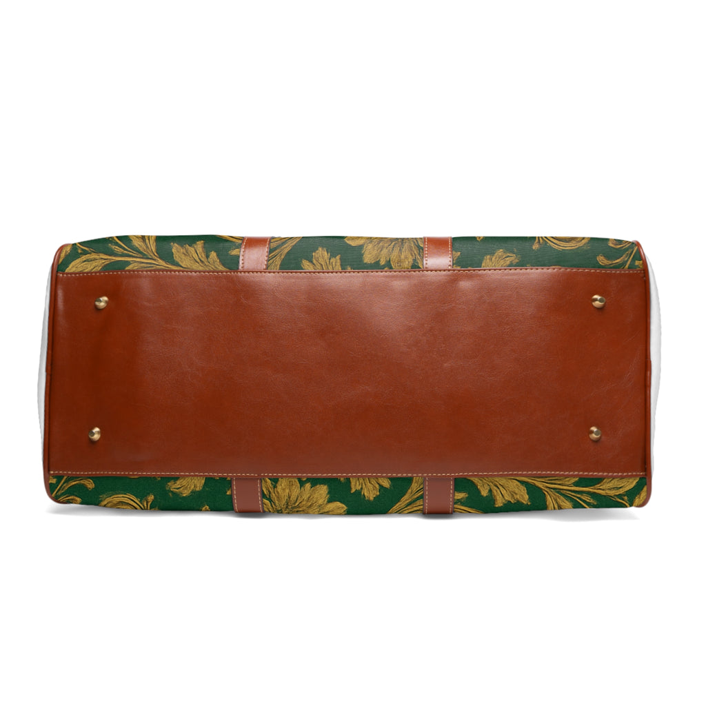 Vintage Baroque Waterproof Travel Bag — Green & Gold Weekender Duffel