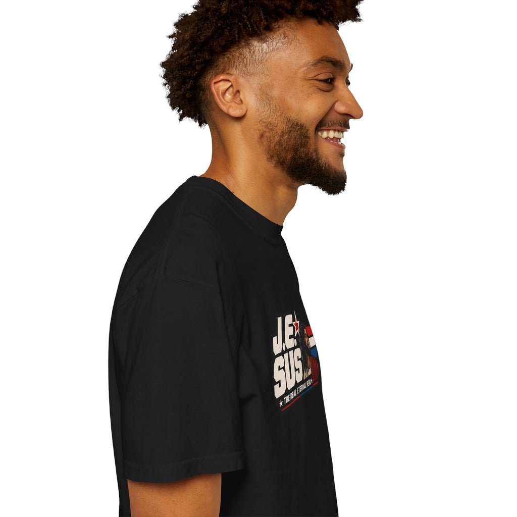 Jesus Retro Graphic T-Shirt — “J.E.SUS The Real Eternal Hero” Christian Vintage Tee