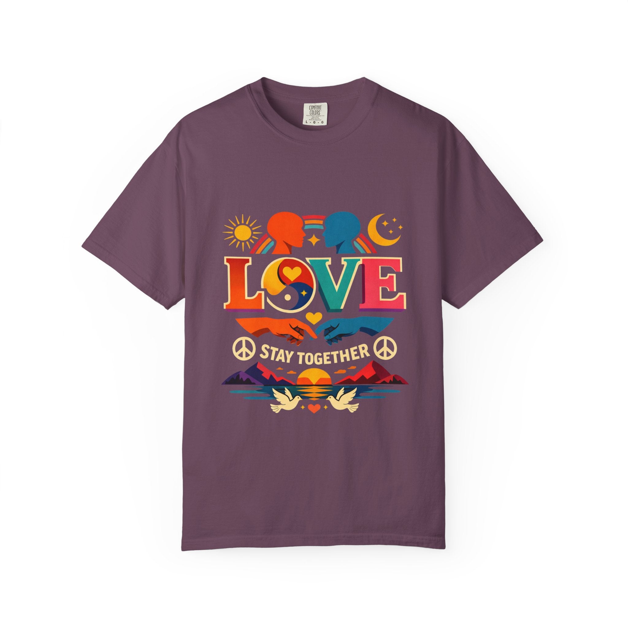 Love Together Retro Graphic T-Shirt — Colorful Peace & Unity Tee