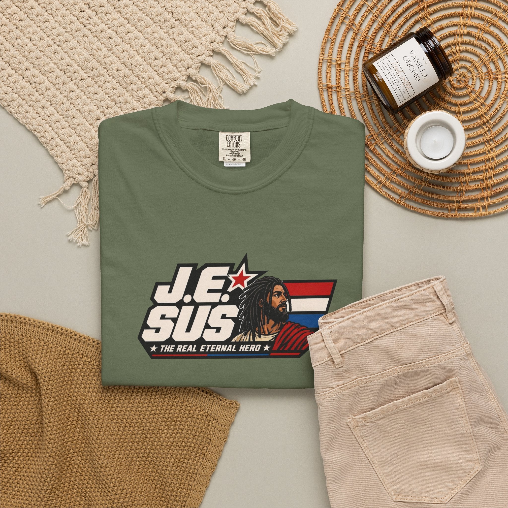 Jesus Retro Graphic T-Shirt — “J.E.SUS The Real Eternal Hero” Christian Vintage Tee