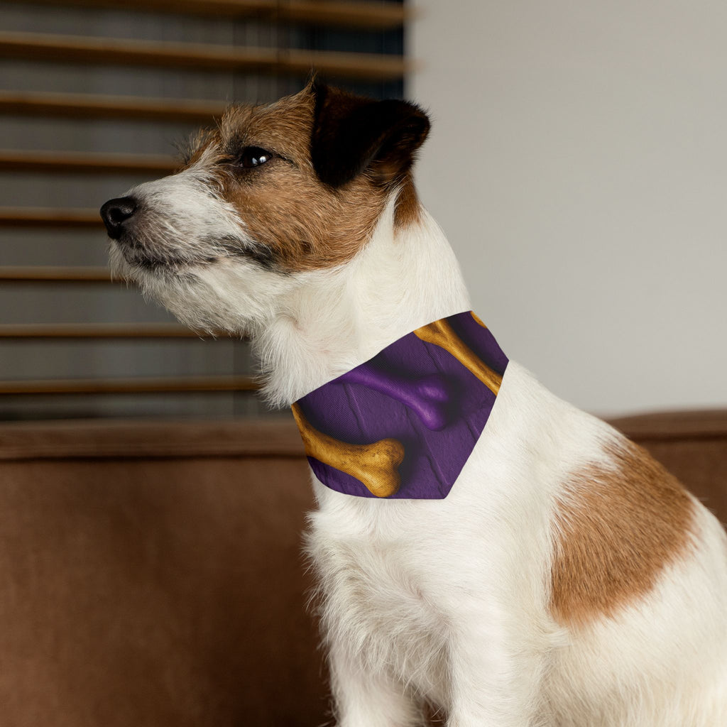 Purple Dog Bandana Collar with Gold Bones – Stylish Pet Accessory for Dogs & Cats