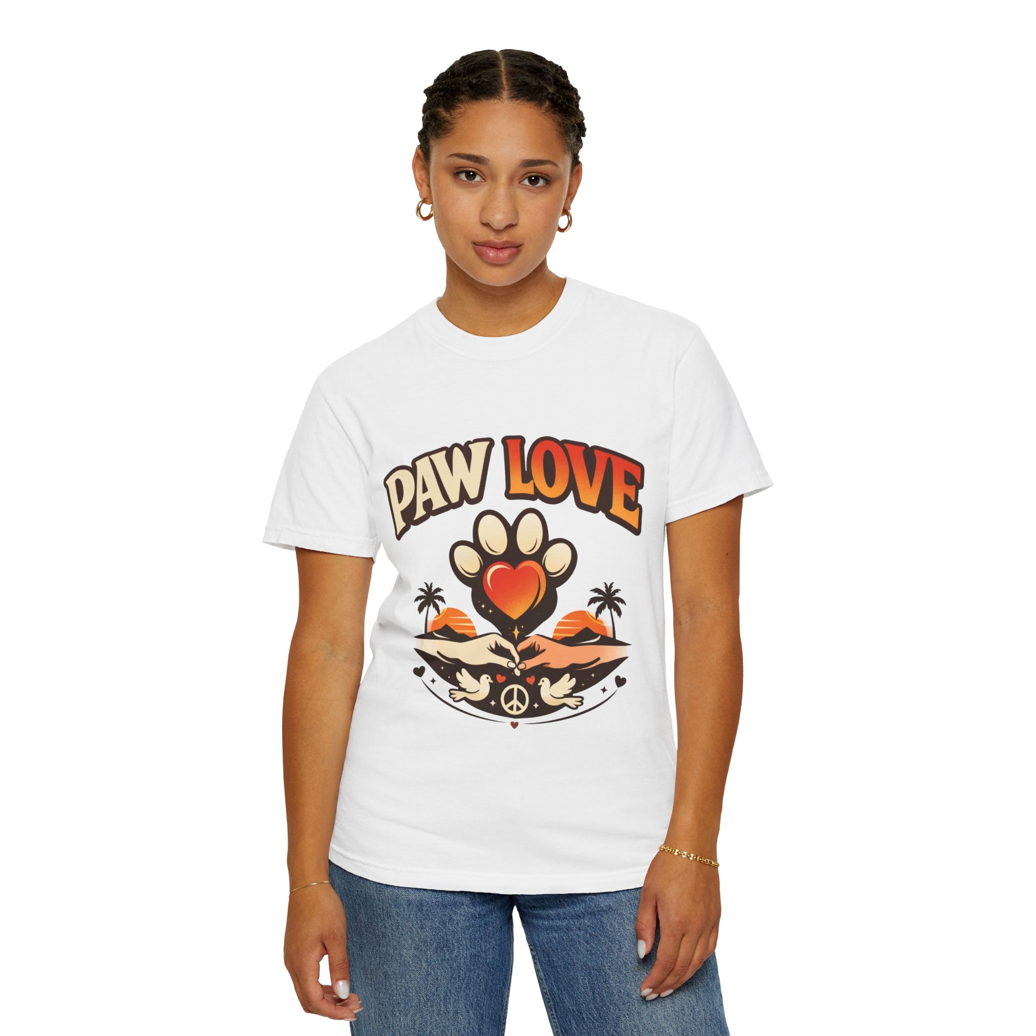 Paw Love T-Shirt — Retro Heart Paw Graphic Tee for Dog Lovers