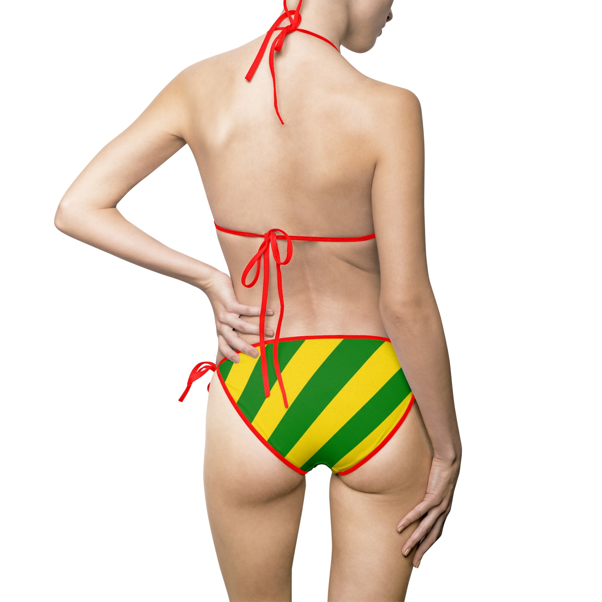 Jamaica Flag Triangle Bikini — Women's Tie-Side Swimsuit (Green & Yellow)