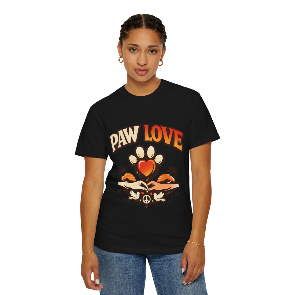 Paw Love T-Shirt — Retro Heart Paw Graphic Tee for Dog Lovers