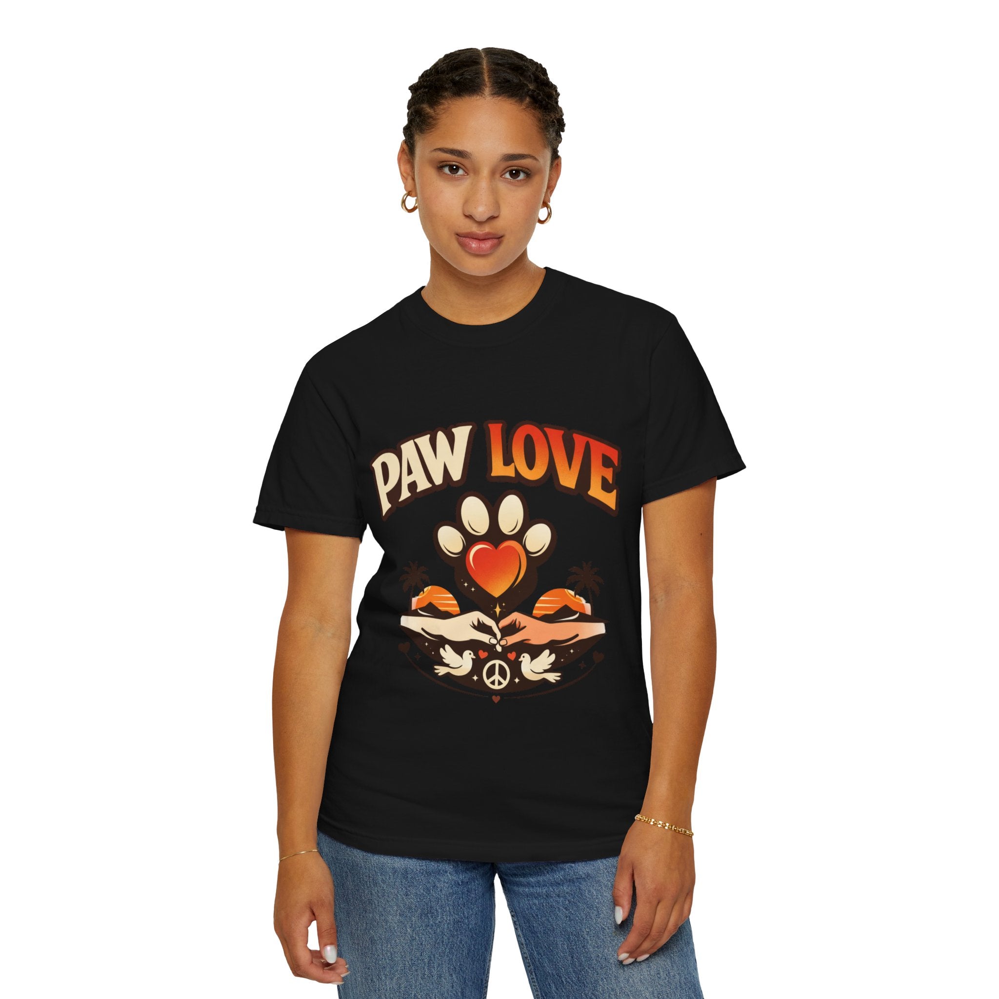 Paw Love T-Shirt — Retro Heart Paw Graphic Tee for Dog Lovers