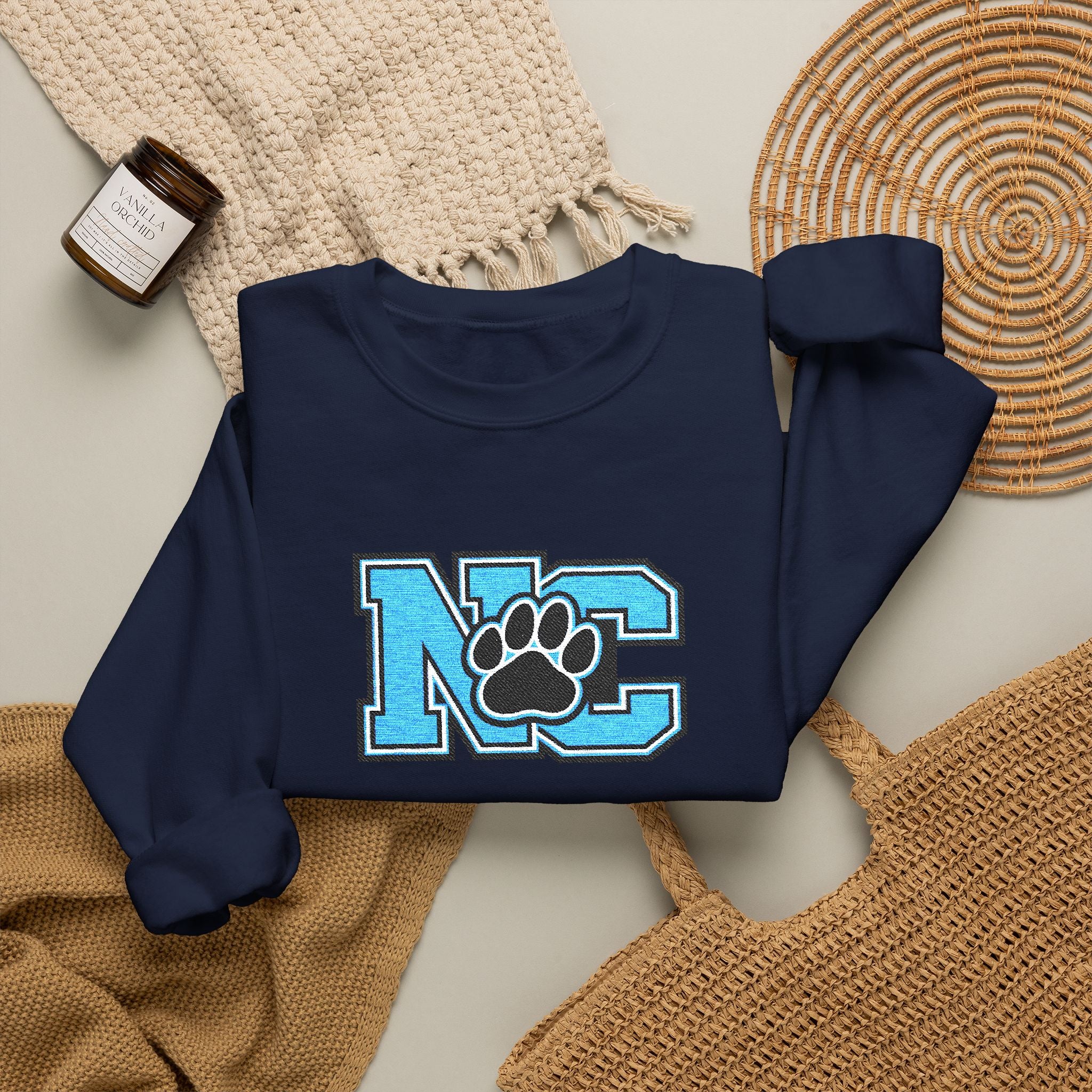 NC Paw Letterman Crewneck Sweatshirt —North Carolina Vintage School Spirit