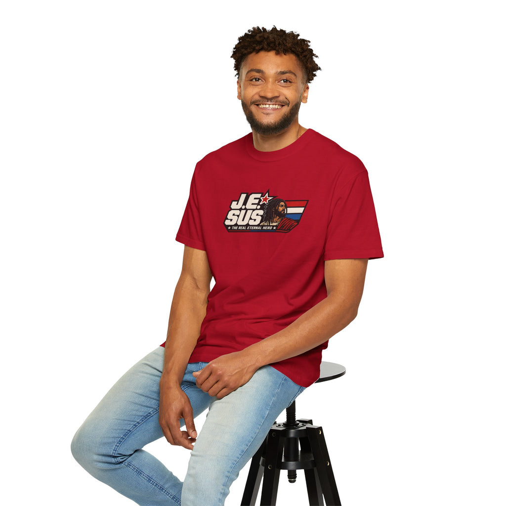 Jesus Retro Graphic T-Shirt — “J.E.SUS The Real Eternal Hero” Christian Vintage Tee