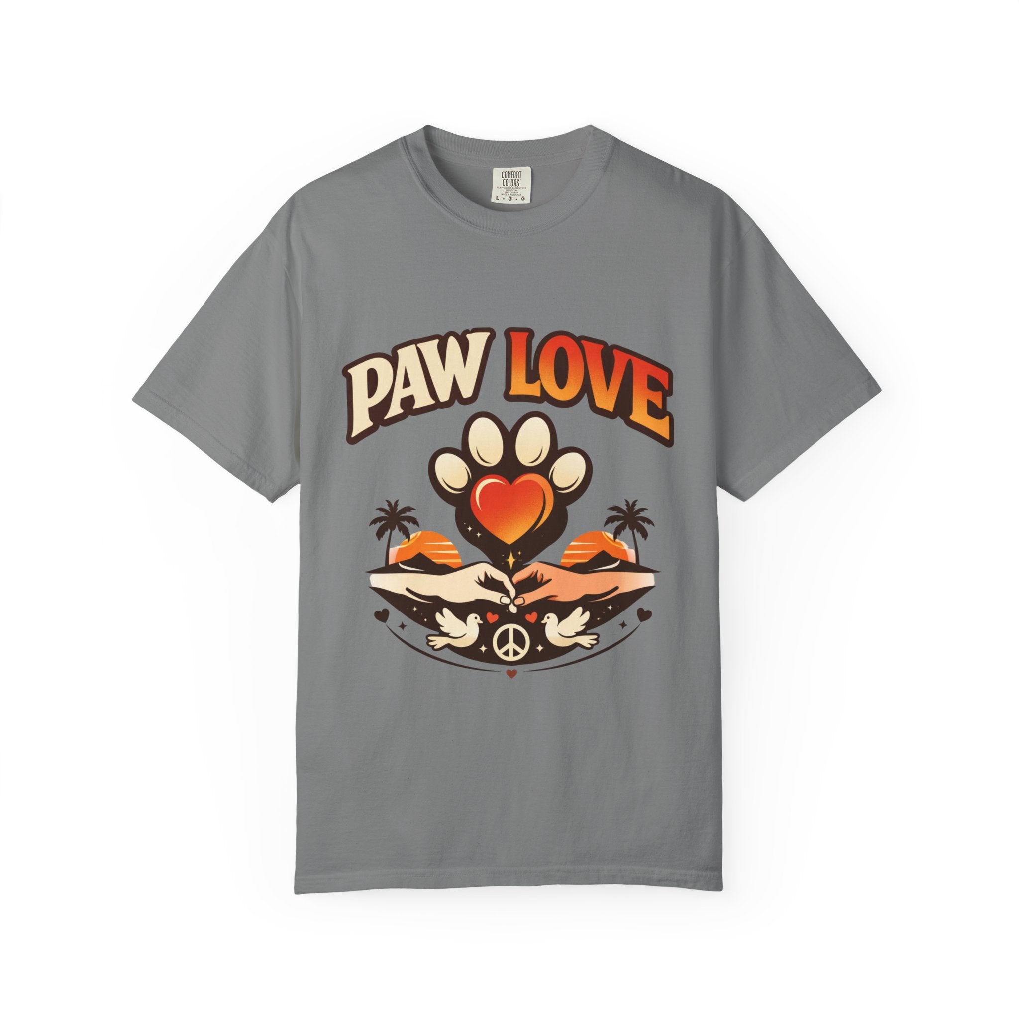 Paw Love T-Shirt — Retro Heart Paw Graphic Tee for Dog Lovers