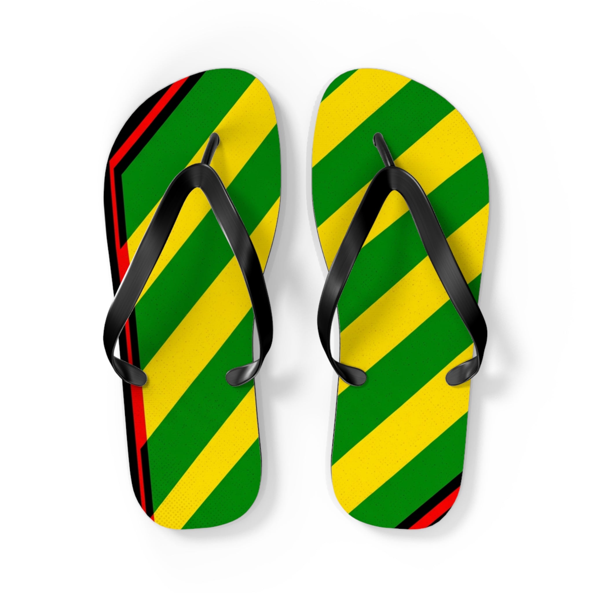 Jamaican Stripe Flip Flops – Green, Yellow & Black Beach Sandals