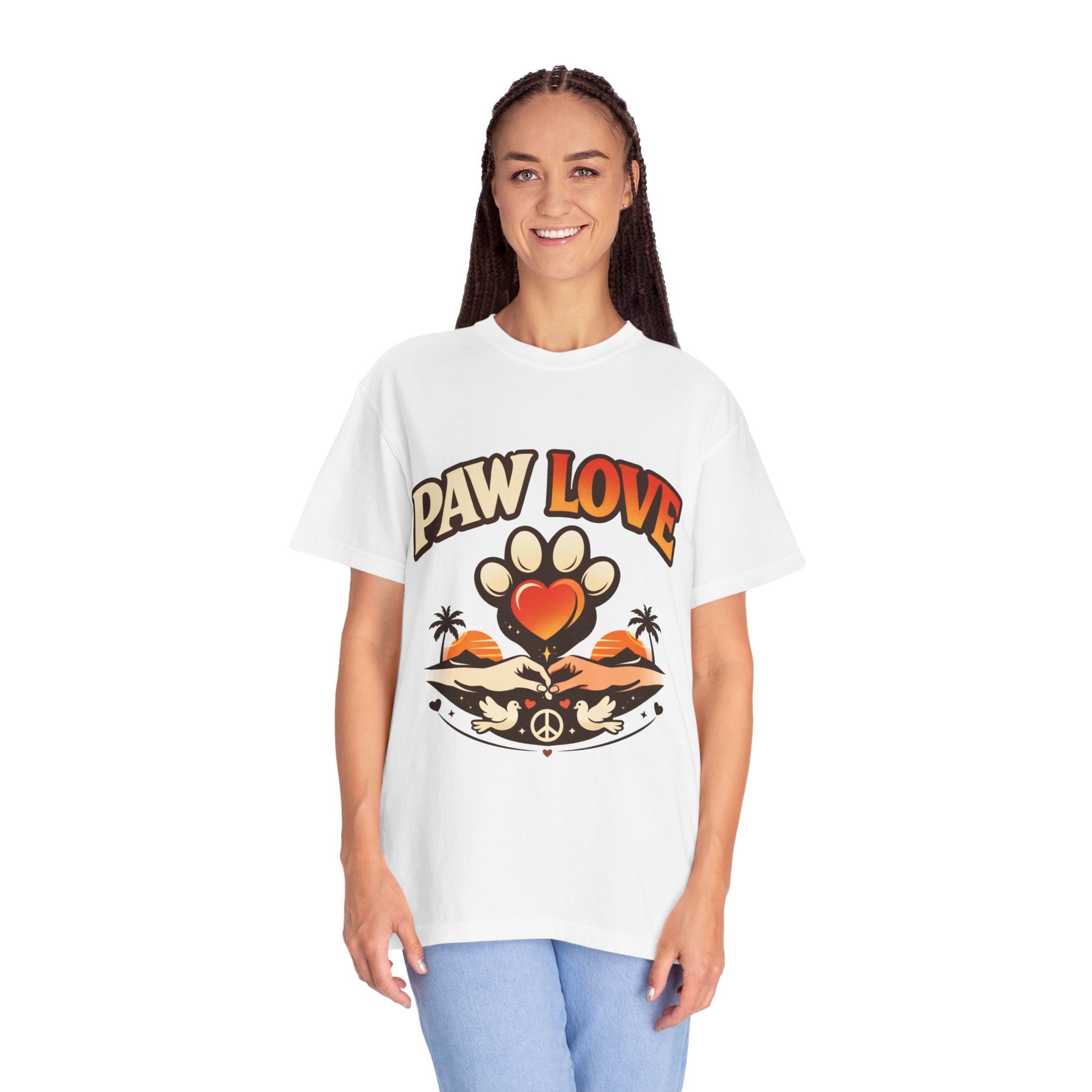 Paw Love T-Shirt — Retro Heart Paw Graphic Tee for Dog Lovers