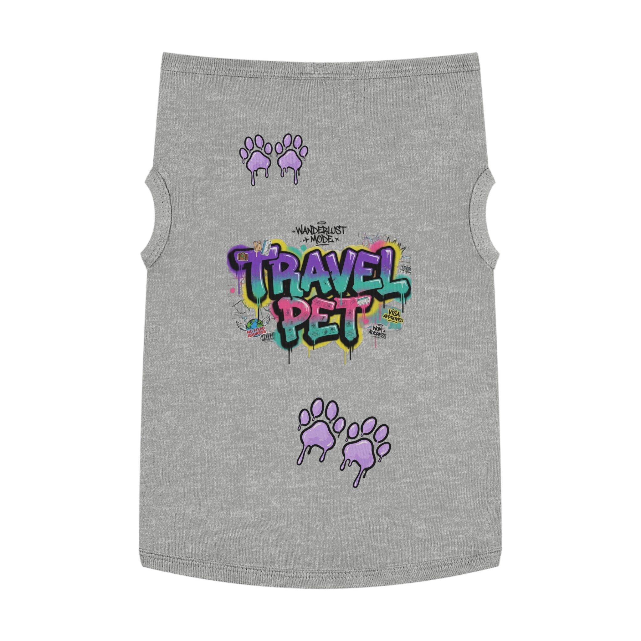 Graffiti Paw Print Travel Pet Tank Top — Trendy Street-Style Dog Shirt Matching Human Shirt