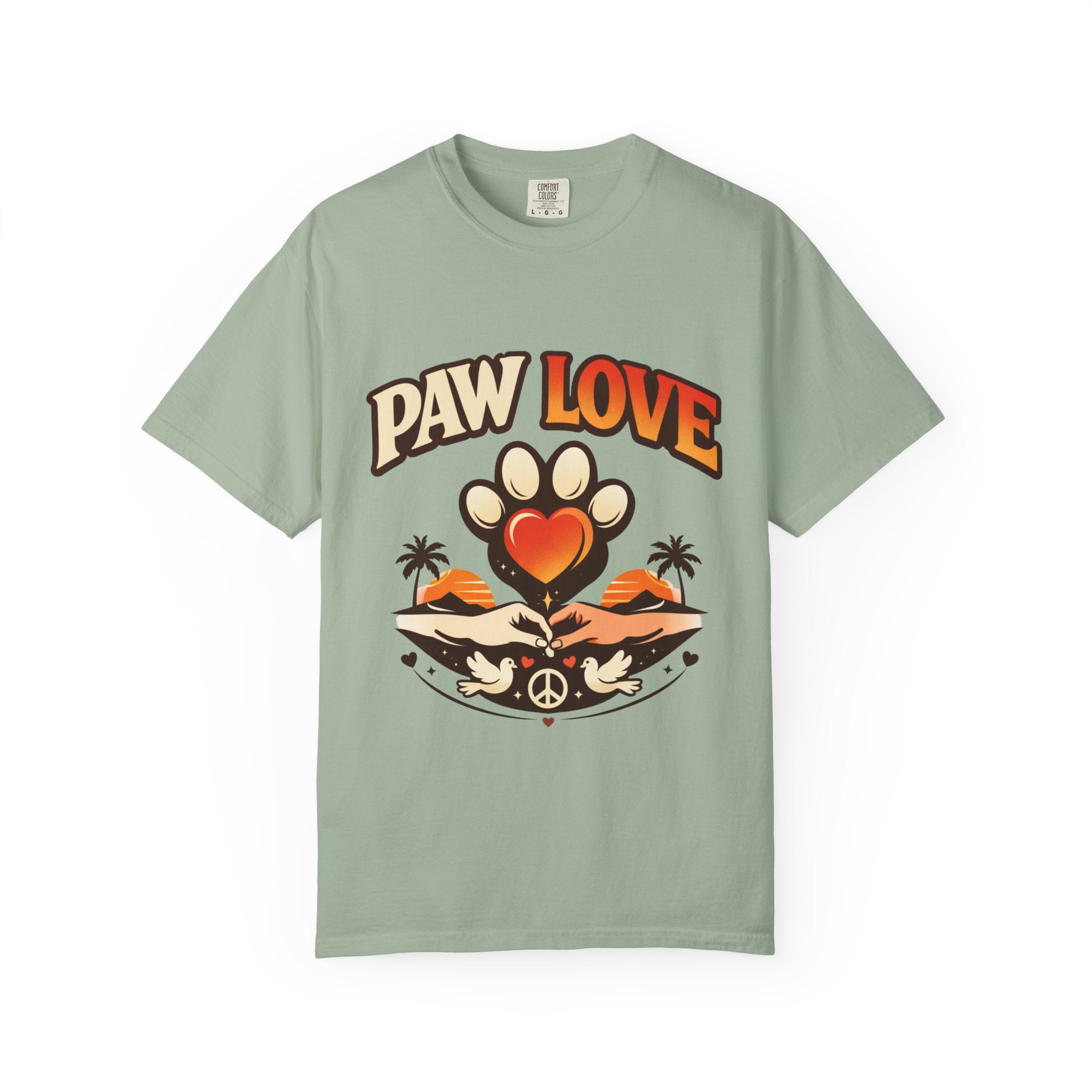 Paw Love T-Shirt — Retro Heart Paw Graphic Tee for Dog Lovers