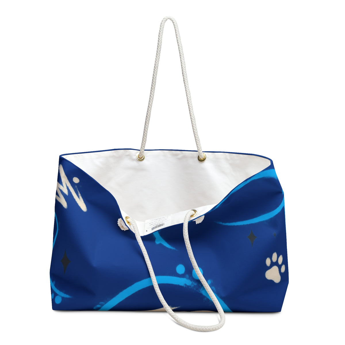 Blue Paw Print Weekender Bag – Nautical Cat & Dog Travel Tote
