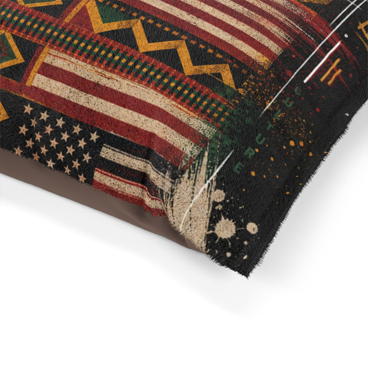Kente Inspired and USA flag pattern Pet Bed — Colorful Geometric Afrocentric Dog & Cat Cushion